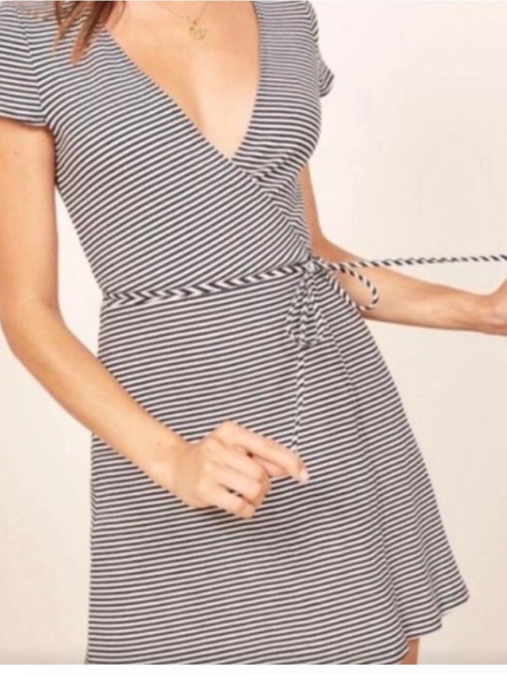 Reformation Black and White Striped Wrap Mini Dress